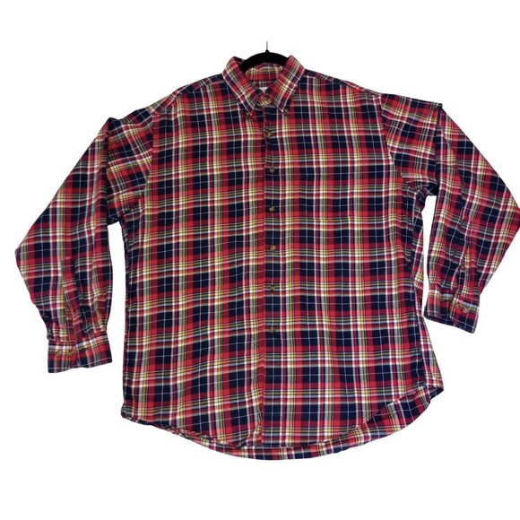 Brooks Brothers Shirt Flannel Plaid Regular Fit L Red/Blue/Yellow Mens Cotton - Picture 1 of 6